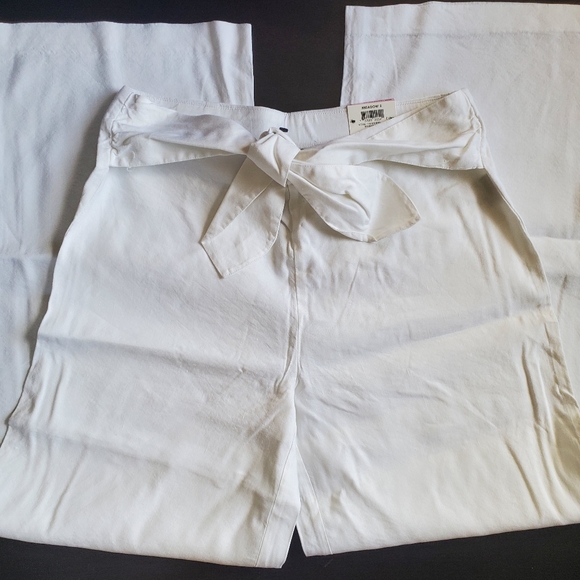 NWT INC Wide-Leg Tie-Front Linen-Blend Pants - Picture 3 of 4